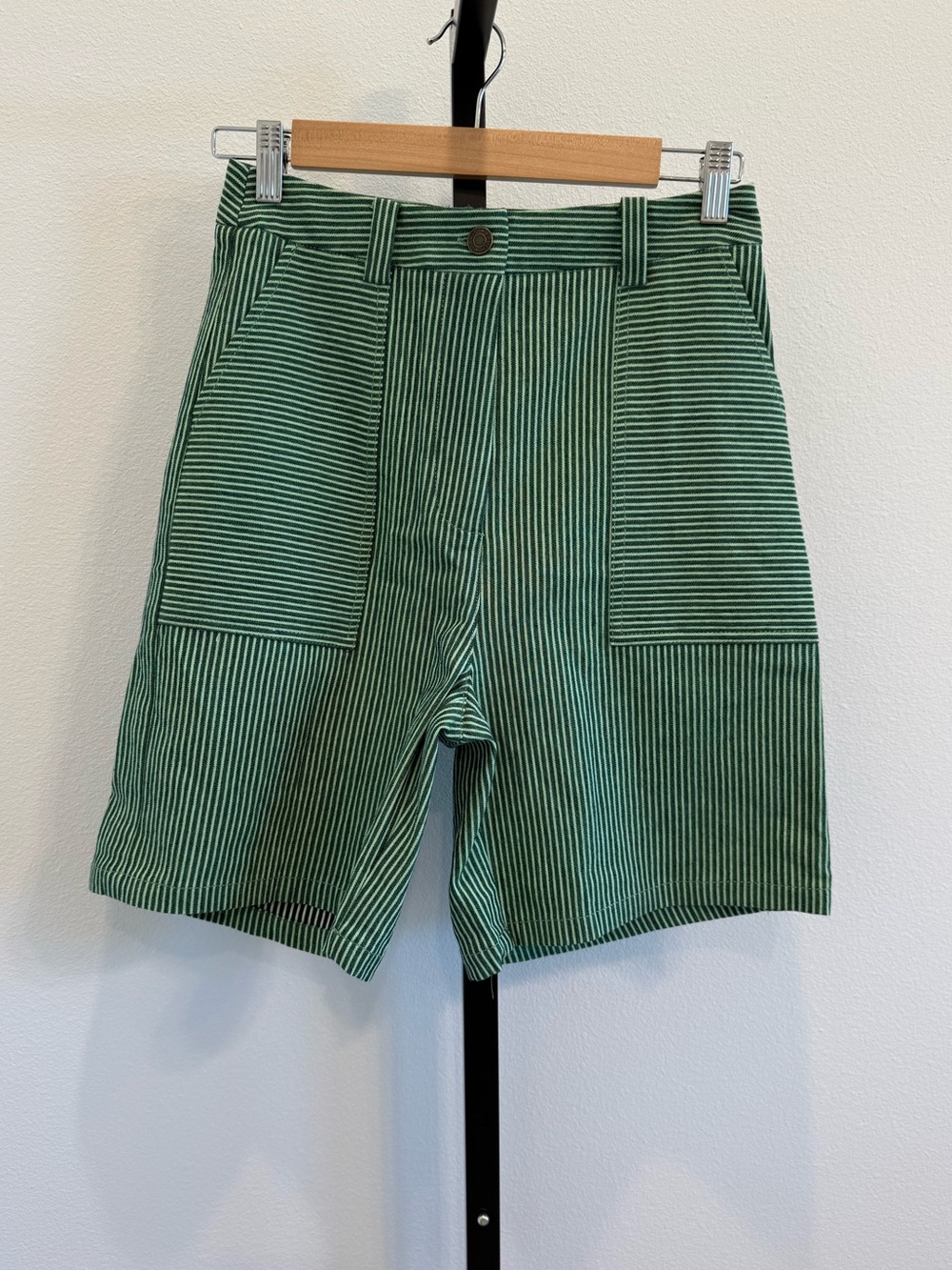 FRNCH Jaimie Striped Green Flat-Front Patch-Pocket Women's Shorts XS Summer